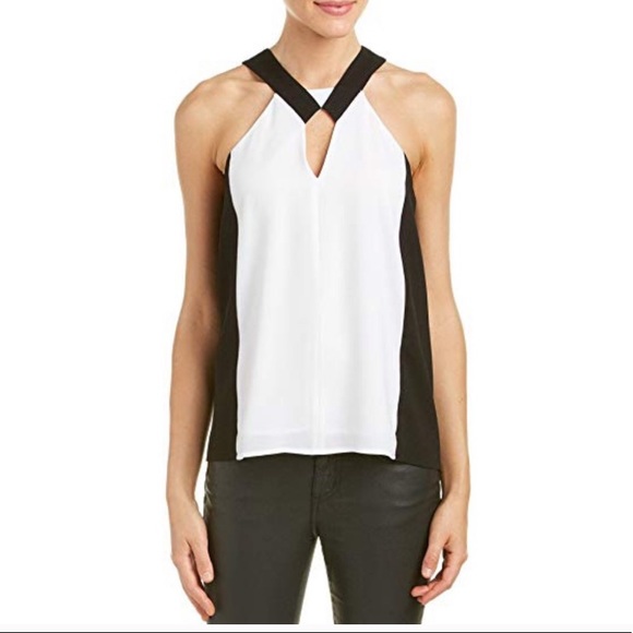 BCBGMAXAZRIA Black/White Sofya Cutout Halter Top - Picture 1 of 4